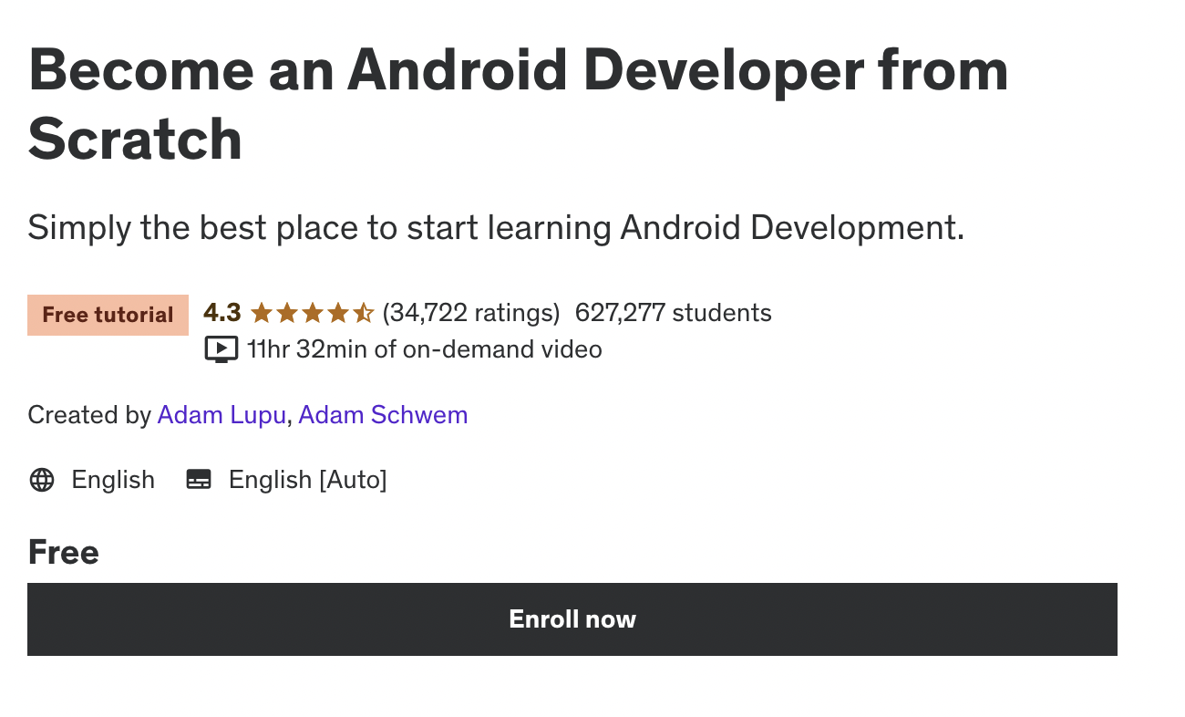 Free Udemy Course: Become an Android Developer from Scratch